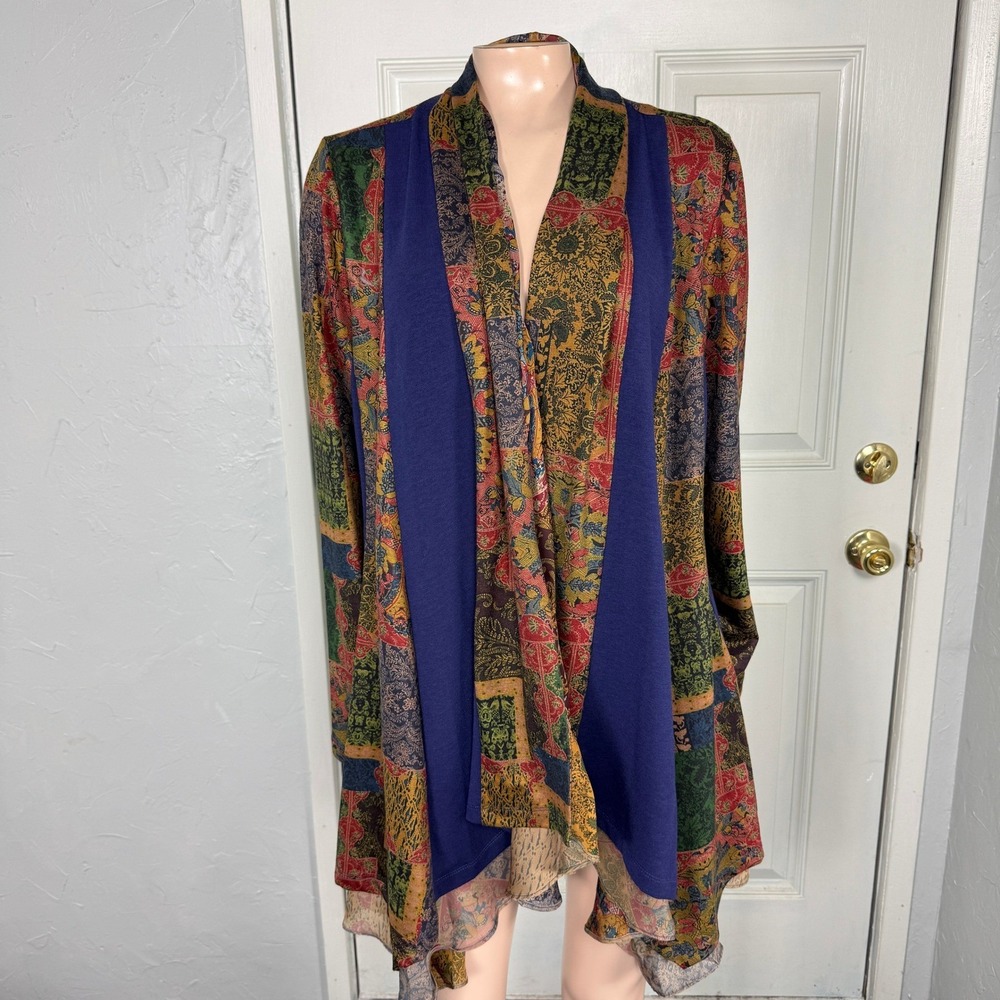 Soft Surroundings Women's Shirt Large Floral Bohemian Kimono Boho Open Front Z22